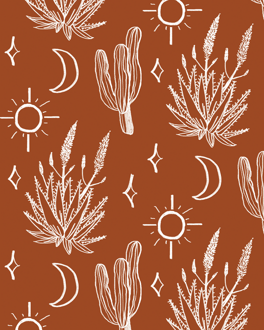 Desert Sky Wallpaper, large pattern, rust and white - Tampa Home & Garden Store