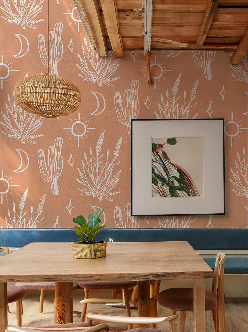Desert Sky Wallpaper, large pattern, terra cotta and white - Tampa Home & Garden Store
