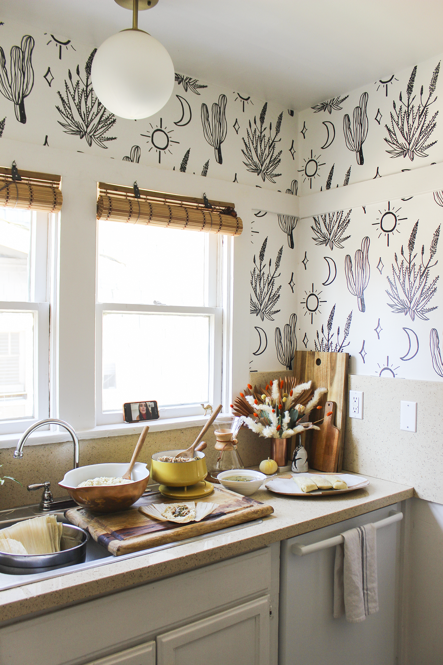 Desert Sky Wallpaper, large pattern, white and black - Tampa Home & Garden Store