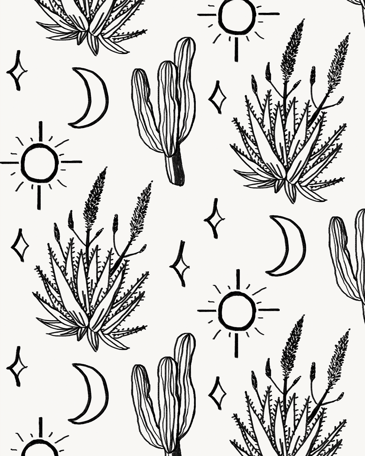 Desert Sky Wallpaper, large pattern, white and black - Tampa Home & Garden Store
