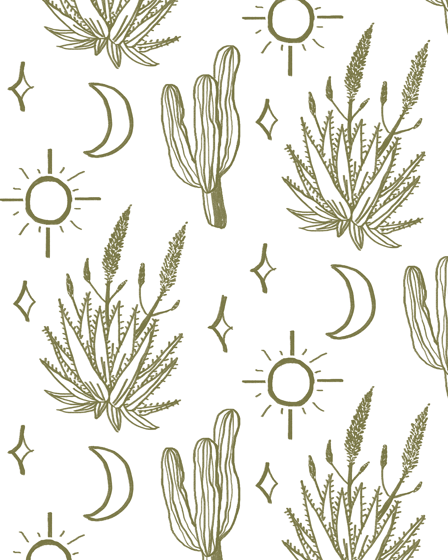 Desert Sky Wallpaper, large pattern, white and green - Tampa Home & Garden Store