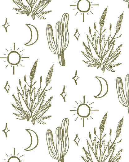 Desert Sky Wallpaper, large pattern, white and green - Tampa Home & Garden Store
