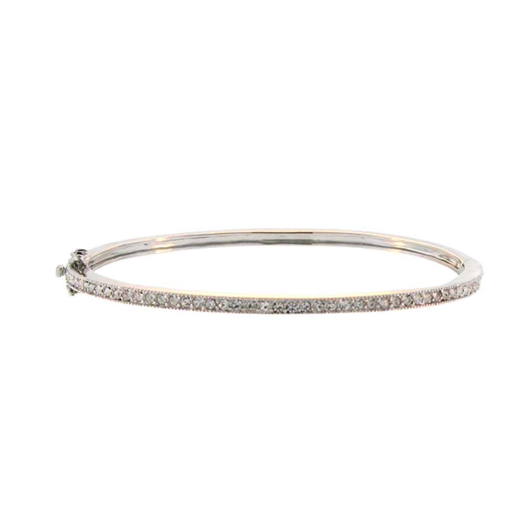 Glamour Pave Stackable Bangle - Half-Pavé Hinged eternity bracelet, silver-tone with pavé crystals on Tampa Home & Garden Store