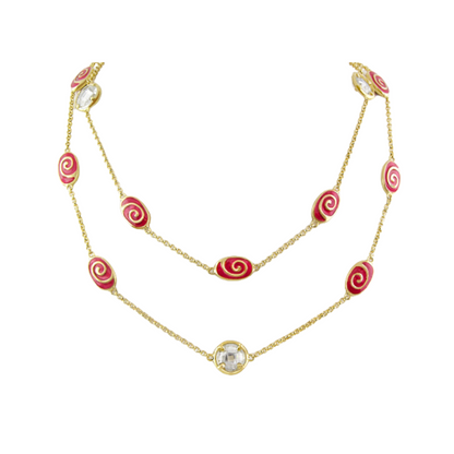 Signature Swirl Long Necklace gold-tone with pink enamel swirl beads and crystal centerpiece by Lauren G Adams on Tampa Home & Garden Store