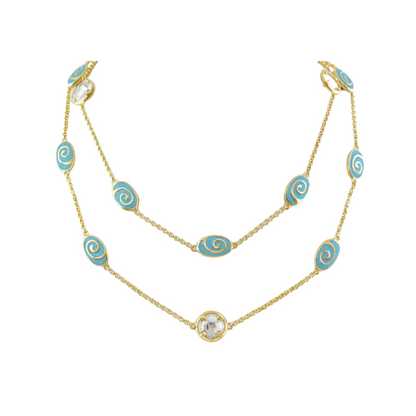 Signature Swirl Long Necklace turquoise enamel ovals on two-layer chain Lauren G Adams on Tampa Home & Garden Store