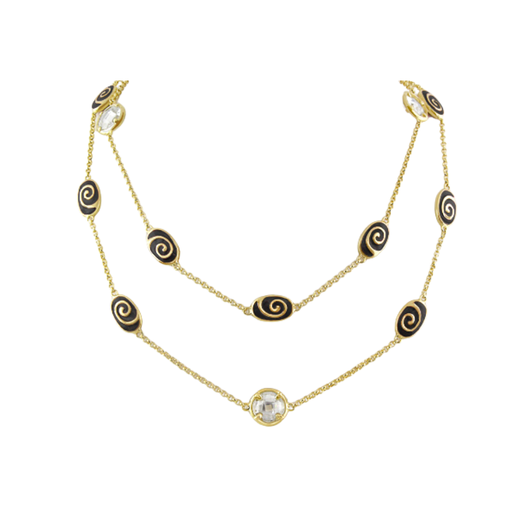 Signature Swirl Necklace gold-tone chain with black enamel ovals and crystal centerpiece on Tampa Home & Garden Store
