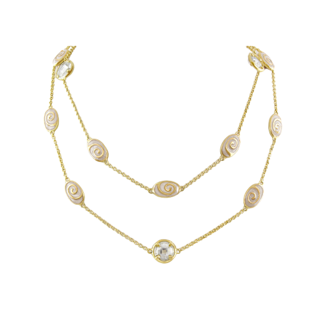 Signature Swirl Long Necklace, gold-tone chain with cream swirl discs and crystal accent on Tampa Home & Garden Store