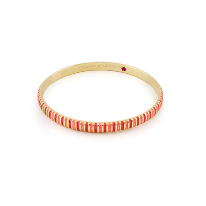 Laguna Links Bangle by Lauren G Adams, gold slip-on bracelet with red enamel accents on Tampa Home & Garden Store