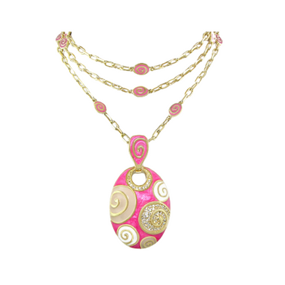 Signature Swirl Necklace by Lauren G Adams, pink enamel gold-tone pendant on layered chain on Tampa Home & Garden Store