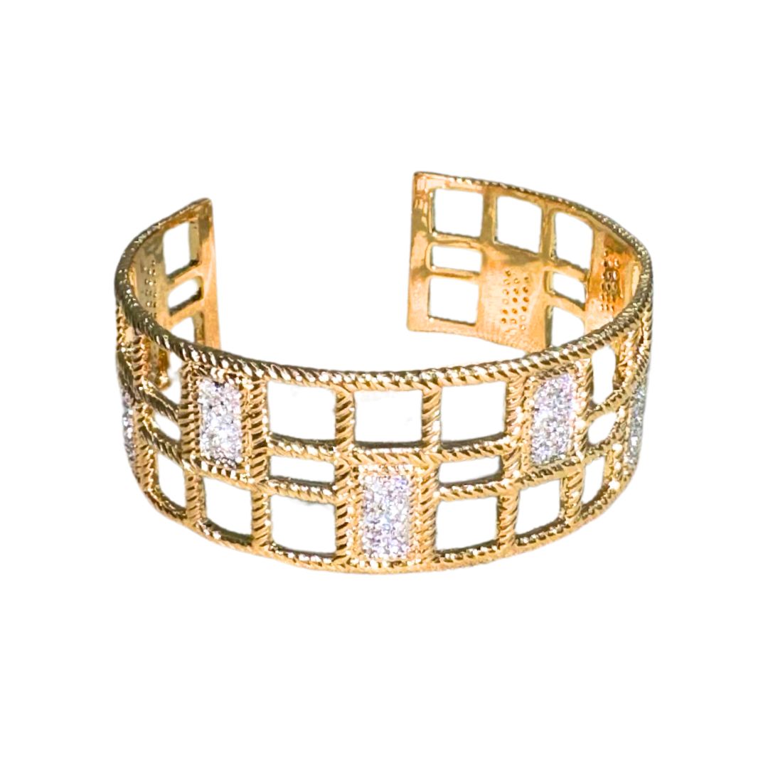 Squares Bangle cuff bracelet by Lauren G Adams in gold with grid squares and sparkly inlays on Tampa Home & Garden Store