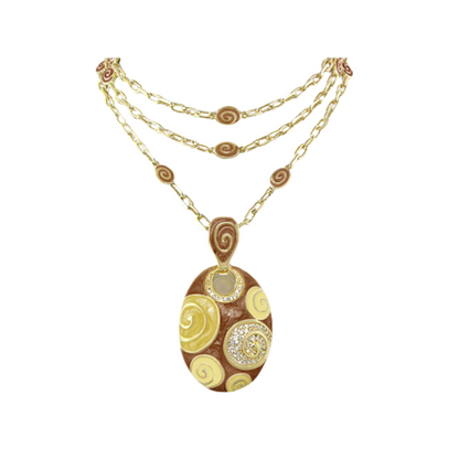 Signature Swirl Necklace, gold-tone layered chain with brown yellow swirl pendant on Tampa Home & Garden Store