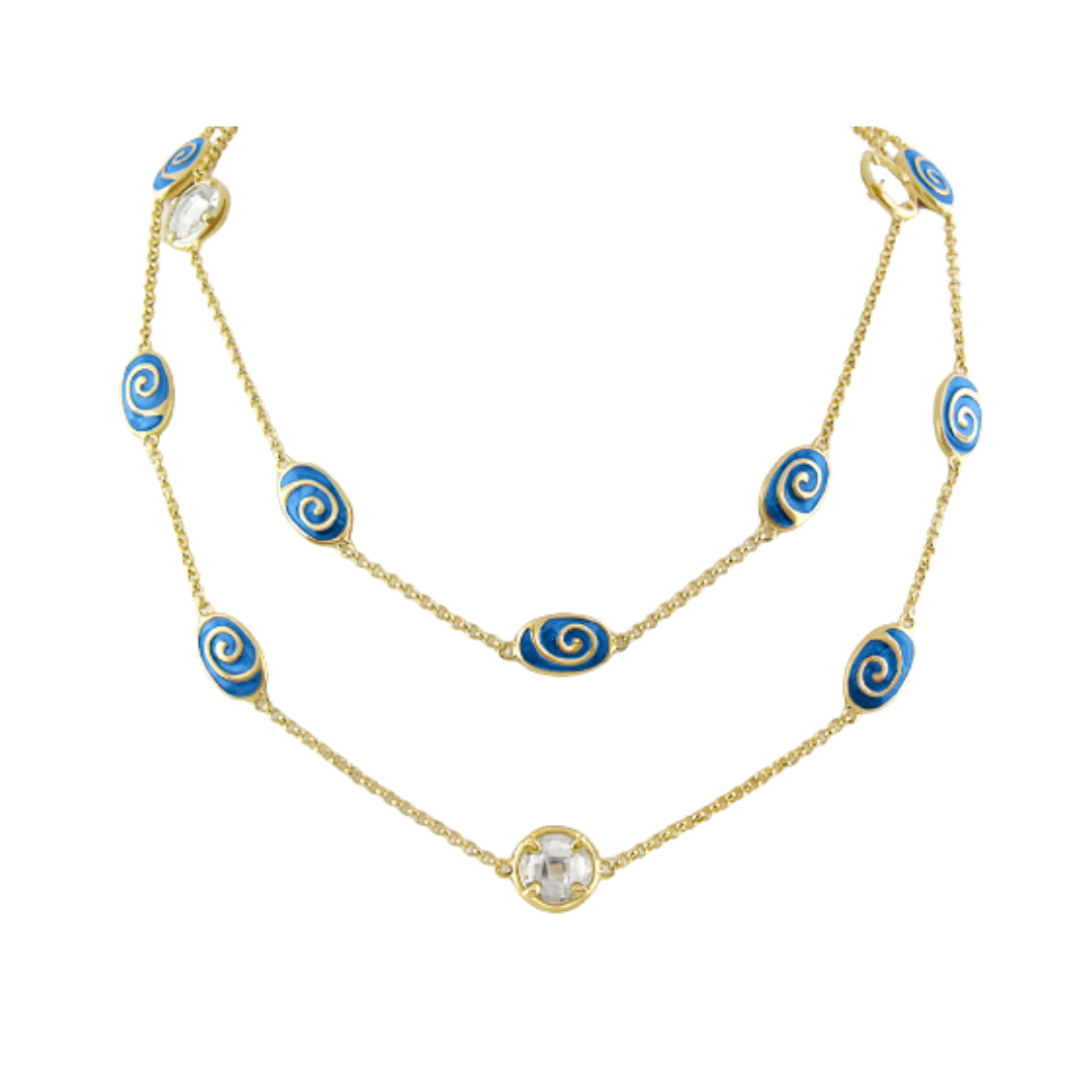 Signature Swirl Long Necklace Lauren G Adams, gold-tone chain with blue enamel swirl beads on Tampa Home & Garden Store