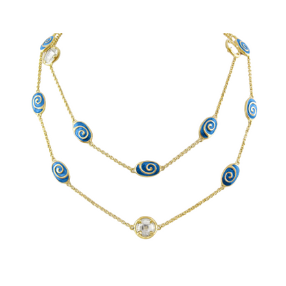 Signature Swirl Long Necklace Lauren G Adams, gold-tone chain with blue enamel swirl beads on Tampa Home & Garden Store