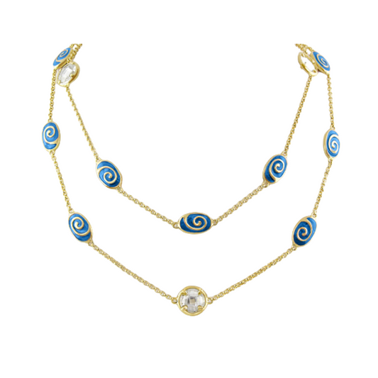 Signature Swirl Long Necklace Lauren G Adams, gold-tone chain with blue enamel swirl beads on Tampa Home & Garden Store