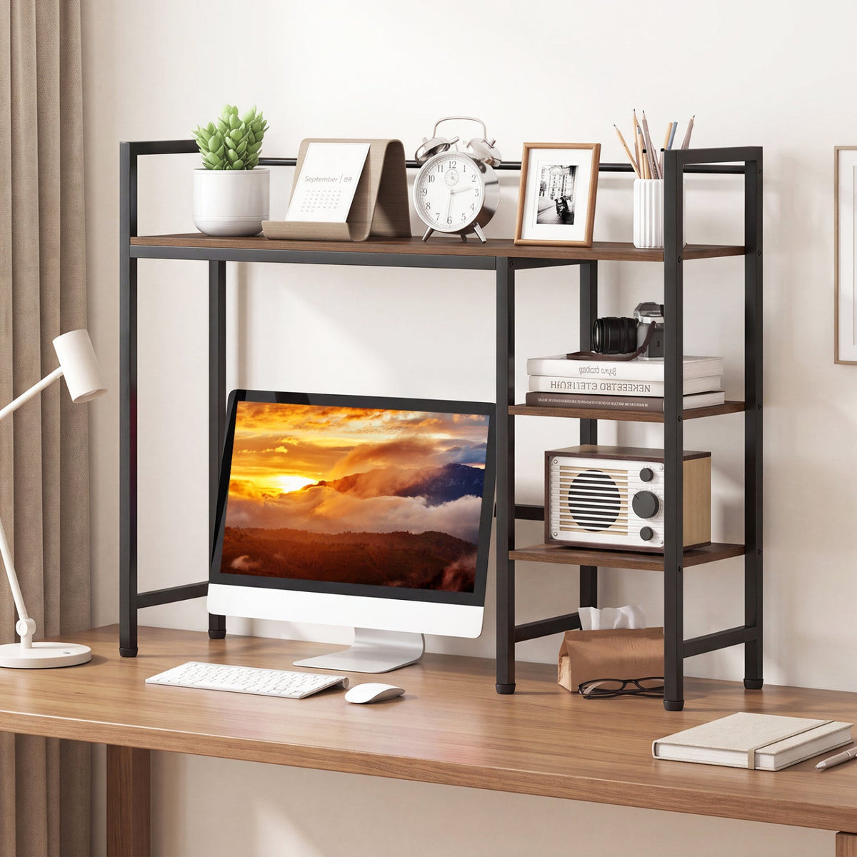 Desktop Bookshelf 38.5-inch Storage Rack by DirectDeals in black metal frame with wood shelves on Tampa Home & Garden Store