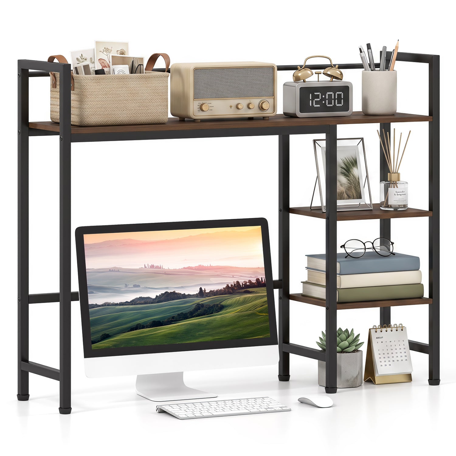 Desktop Bookshelf 38.5 with Storage Display Rack black metal frame wood shelves monitor bottom on Tampa Home & Garden Store