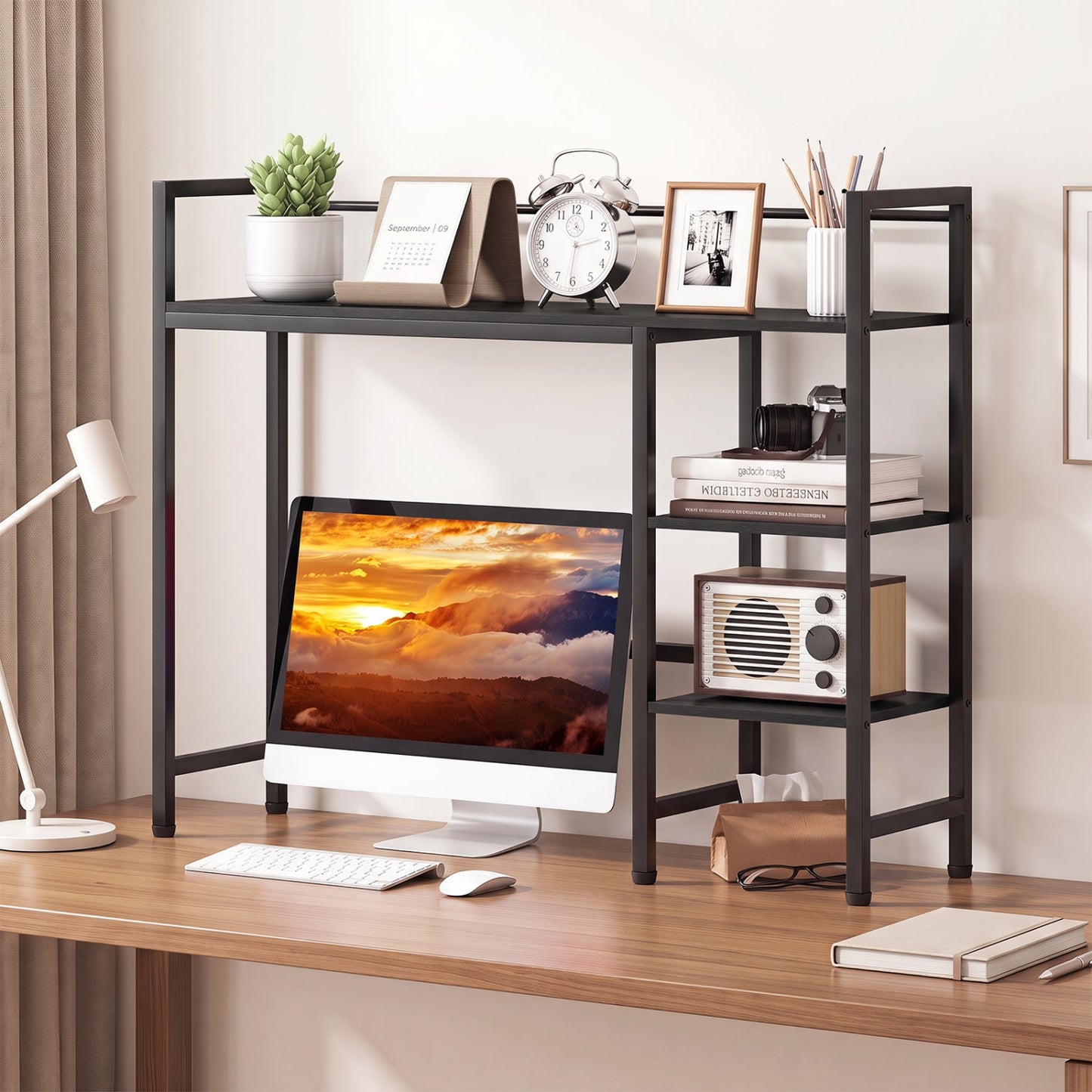 Desktop Bookshelf 38.5-inch with Storage Display Rack, black metal frame on Tampa Home & Garden Store