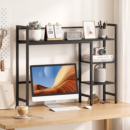 DirectDeals Desktop Bookshelf 38.5 in with Storage Rack, black metal frame on a desk with plant on Tampa Home & Garden Store