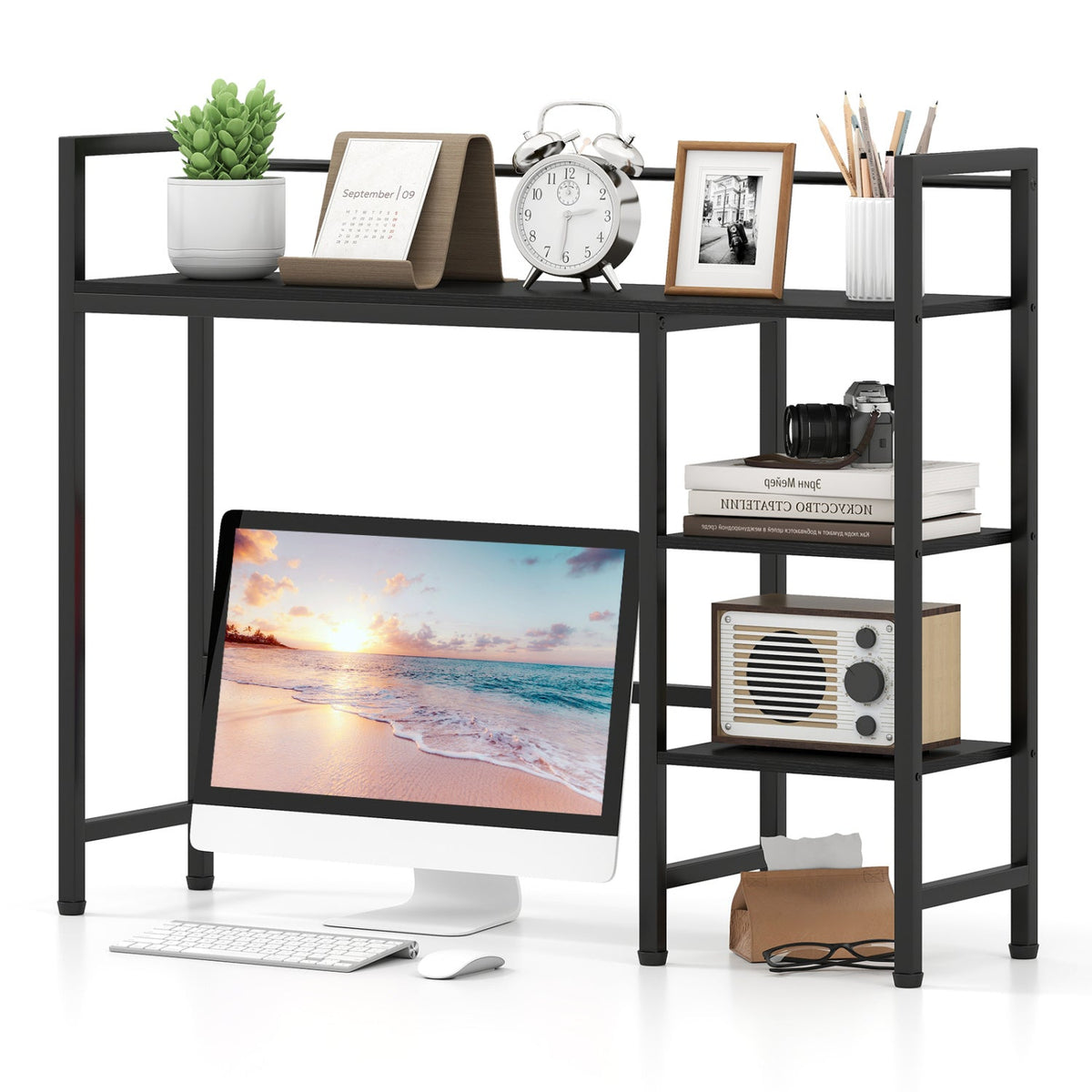 Desktop Bookshelf 38.5in with Storage Rack, black metal frame, holds monitor by DirectDeals on Tampa Home & Garden Store