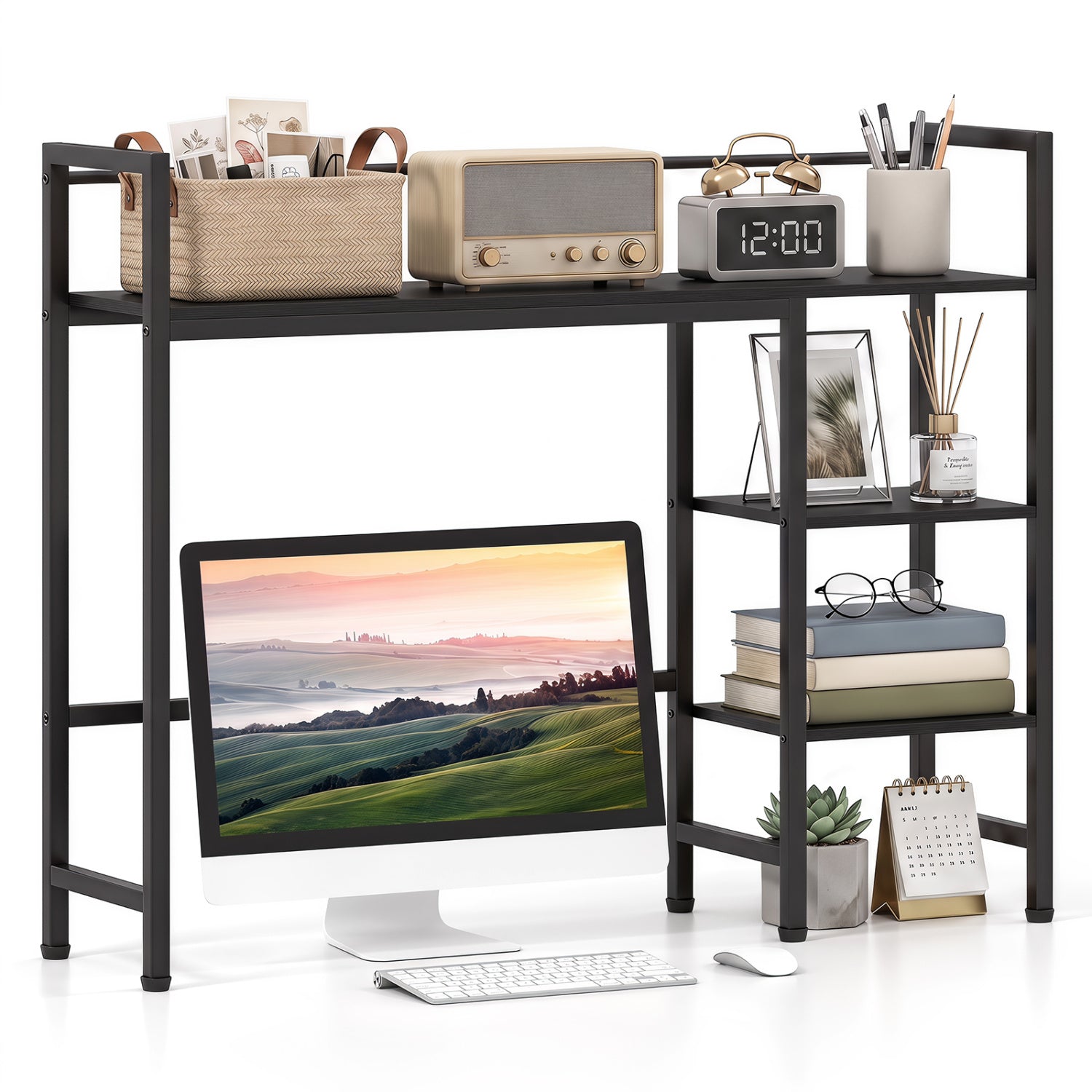 DirectDeals Desktop Bookshelf 38.5in black metal storage rack with top basket and shelves on Tampa Home & Garden Store