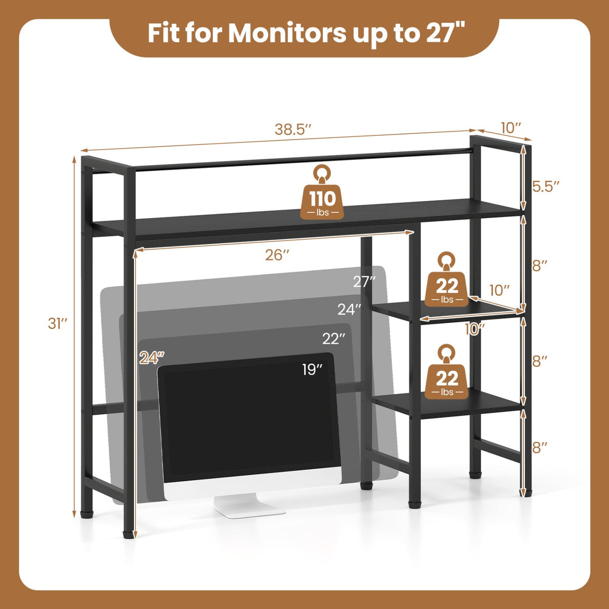 DirectDeals Desktop Bookshelf 38.5-in with storage display rack, black metal frame on Tampa Home & Garden Store