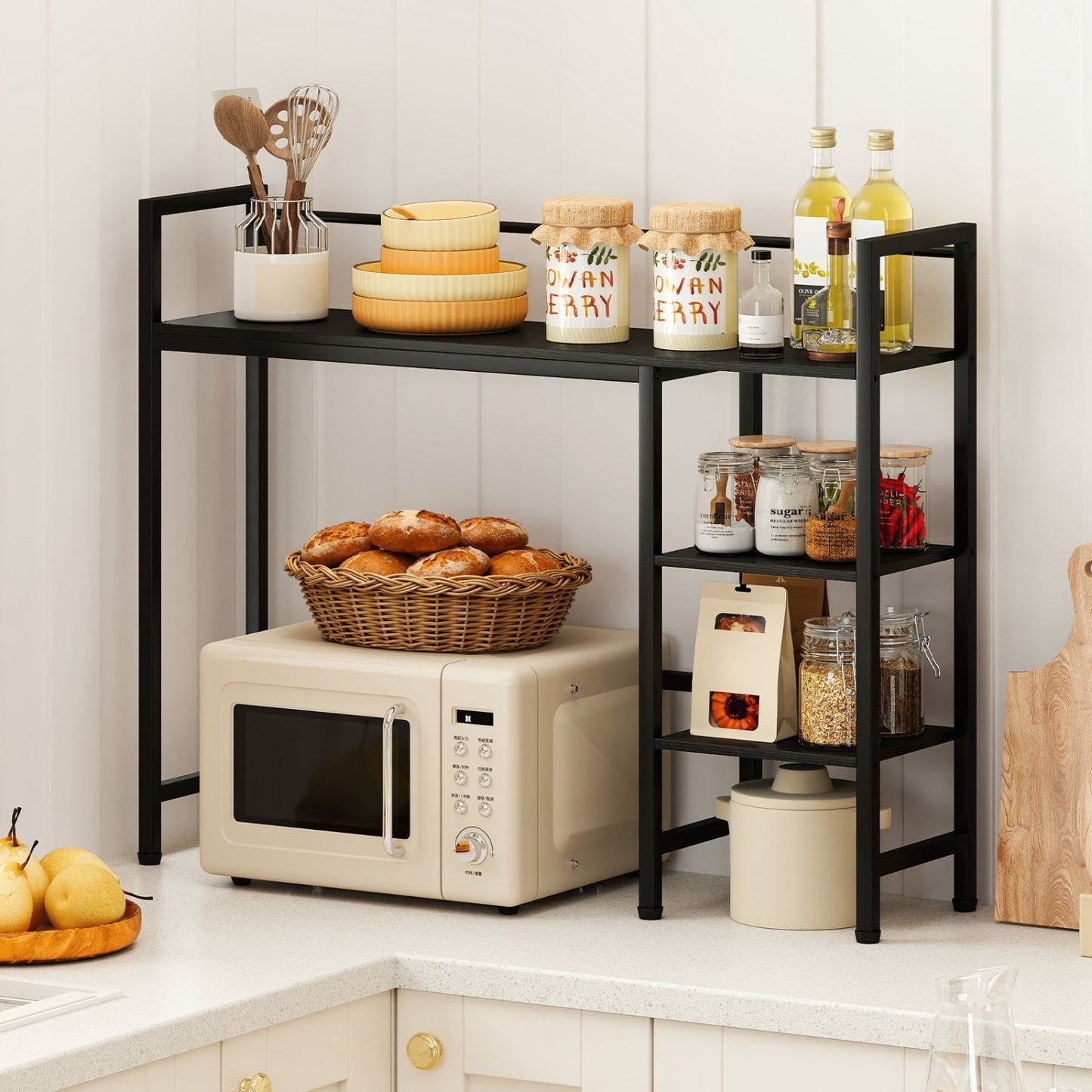 Desktop Bookshelf 38.5 in black metal with rack by DirectDeals, top with bowls and jars on Tampa Home & Garden Store