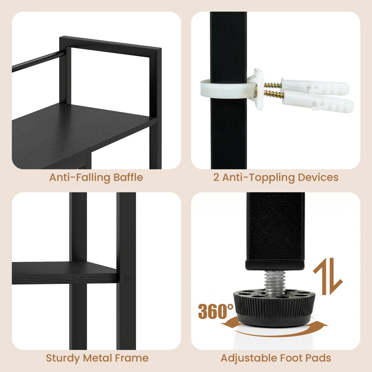 DirectDeals Desktop Bookshelf 38.5in black metal with anti-fall baffle on Tampa Store on Tampa Home & Garden Store