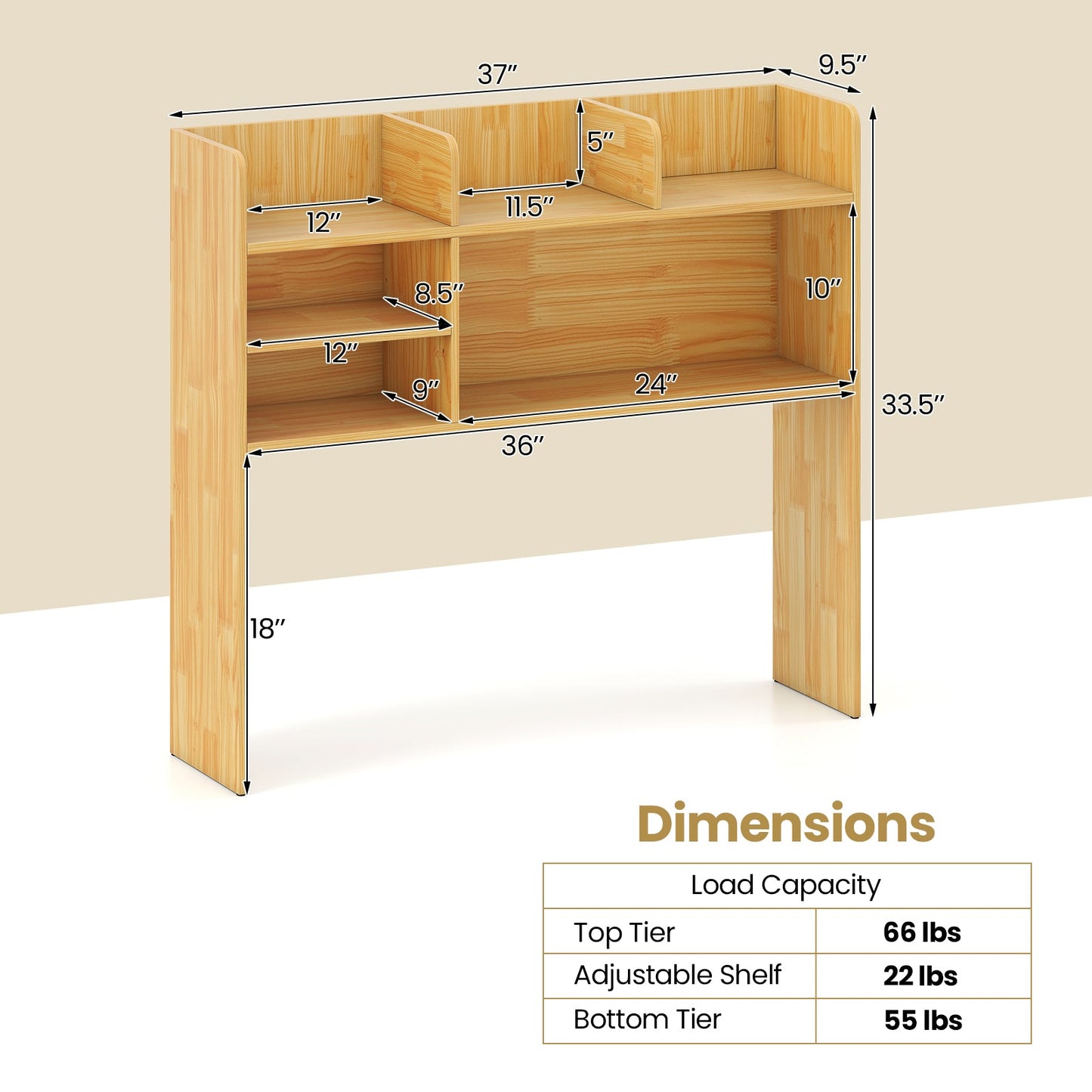 Desktop Bookshelf Countertop Storage Hutch with 6 Shelves
