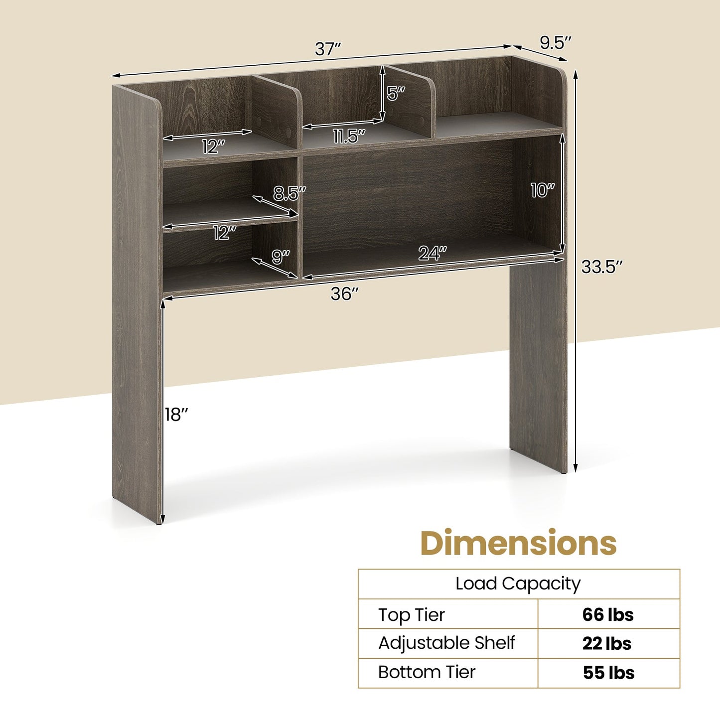 Desktop Bookshelf Countertop Storage Hutch with 6 Shelves