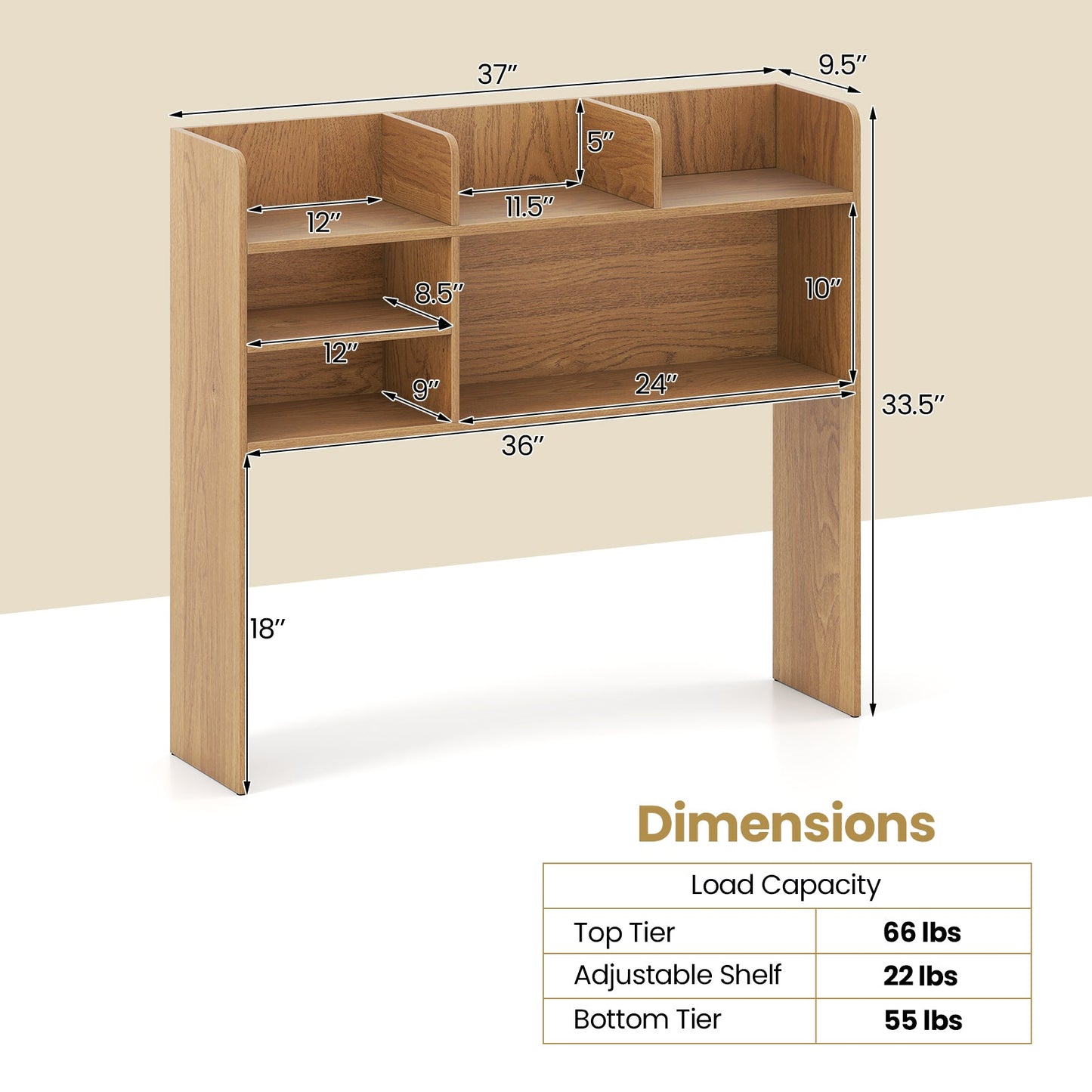 Desktop Bookshelf Countertop Storage Hutch with 6 Shelves