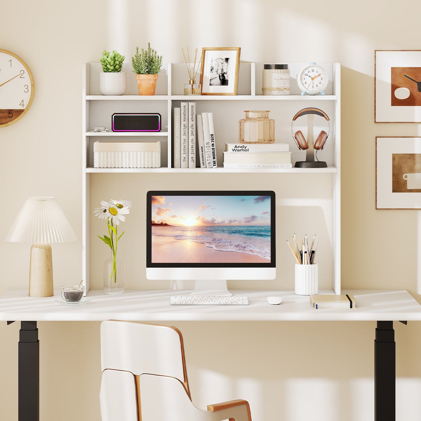 Desktop Bookshelf Countertop Storage Hutch with 6 Shelves