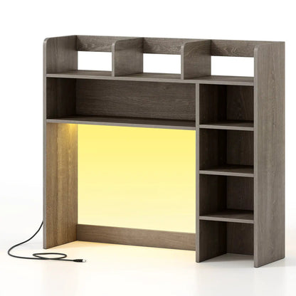 Desktop Bookshelf with LED Lights and Desk Hutch