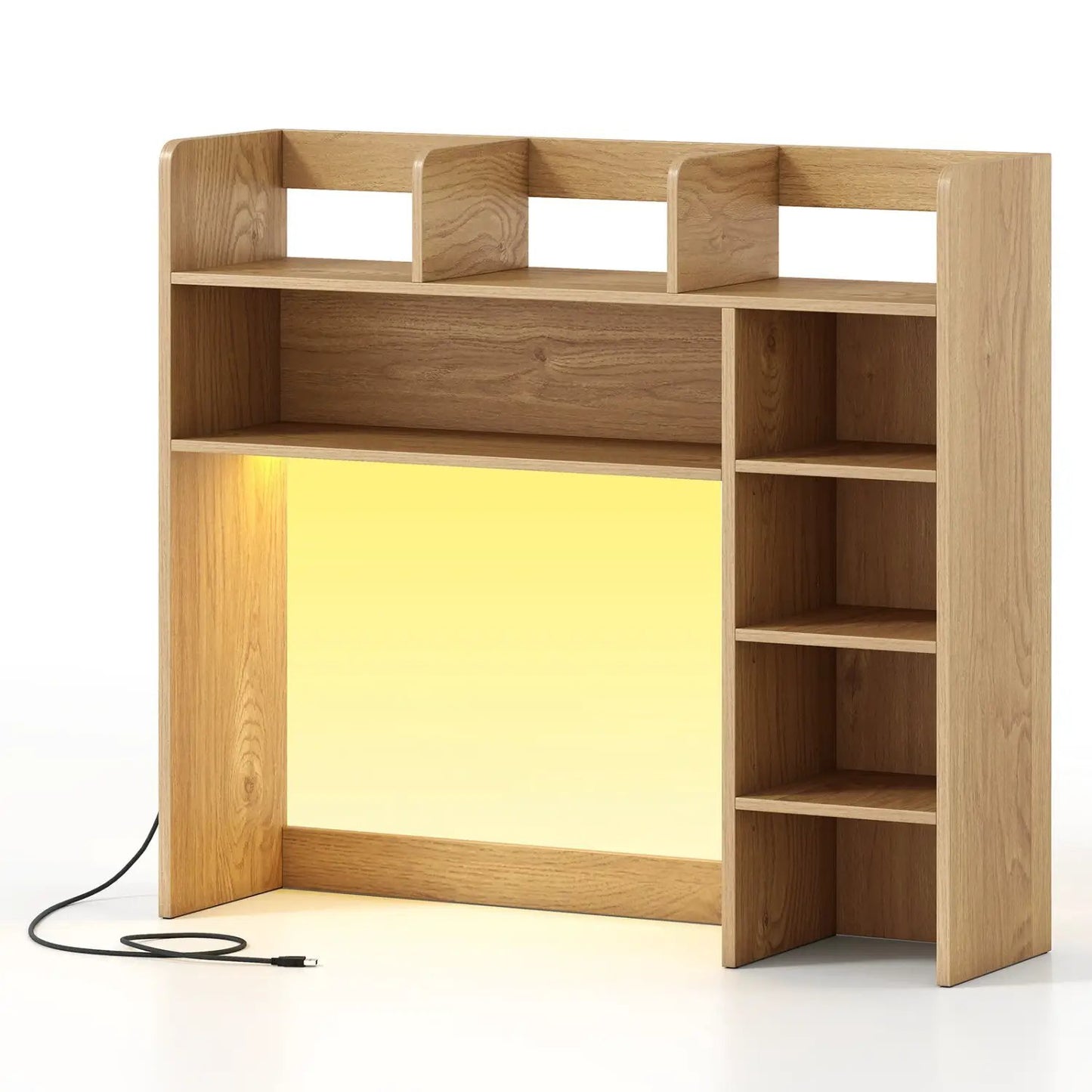 Desktop Bookshelf with LED Lights and Desk Hutch
