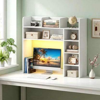 Desktop Bookshelf with LED Lights and Organizer