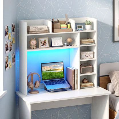 Desktop Bookshelf with LED Lights and Organizer