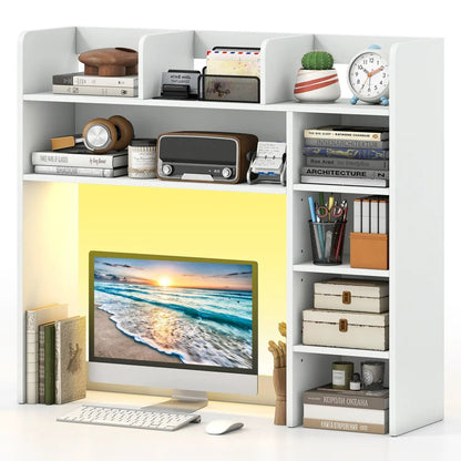 Desktop Bookshelf with LED Lights and Organizer