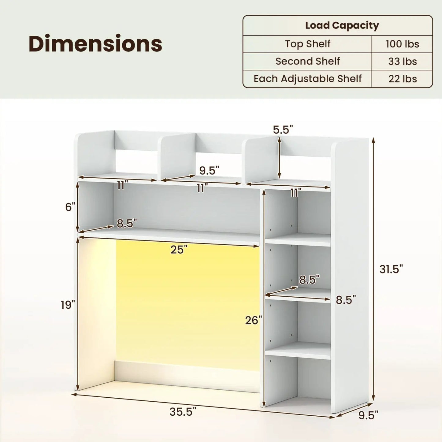 Desktop Bookshelf with LED Lights and Organizer