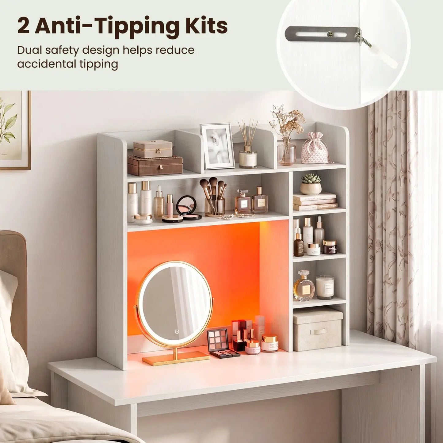 Desktop Bookshelf with LED Lights and Organizer