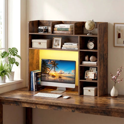 Desktop Bookshelf with LED Lights and Organizer