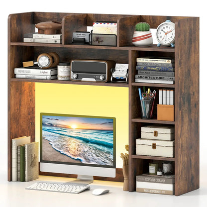 Desktop Bookshelf with LED Lights and Organizer