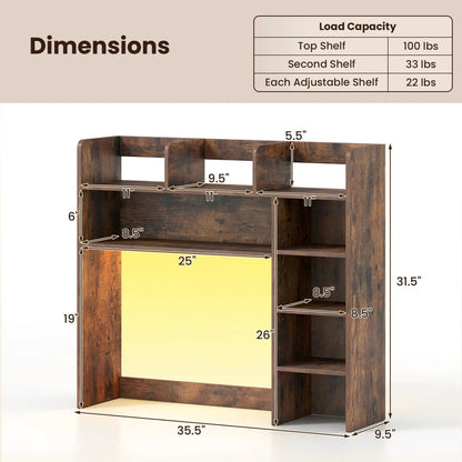Desktop Bookshelf with LED Lights and Organizer