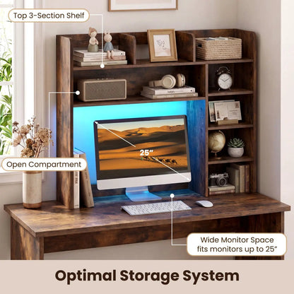Desktop Bookshelf with LED Lights and Organizer