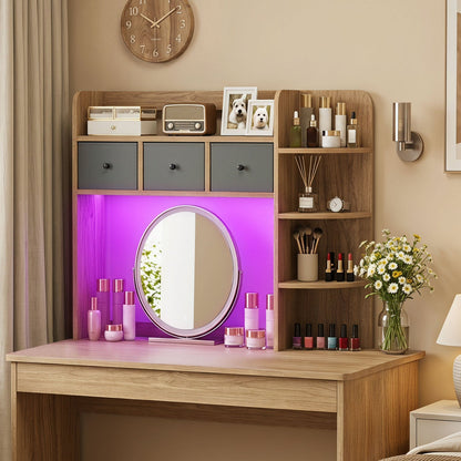 Desktop Bookshelf with LED Lights, 5-tier storage and 3 drawers, round mirror DirectDeals on Tampa Home & Garden Store