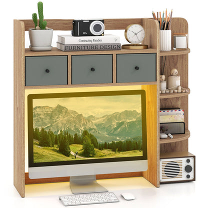 Desktop bookshelf with LED lights, 5-tier storage & 3 gray-green drawers DirectDeals on Tampa Home & Garden Store
