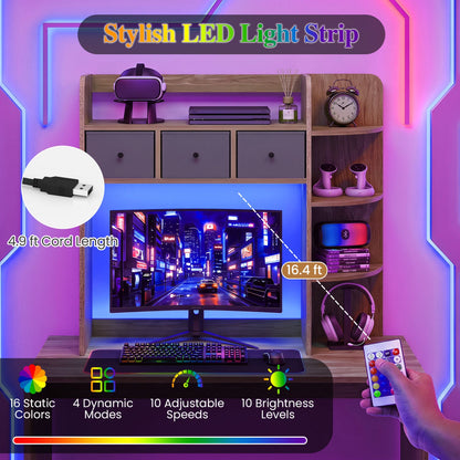 Desktop Bookshelf with LED lights, 5-tier storage & 3 drawers by DirectDeals, purple backlight on Tampa Home & Garden Store