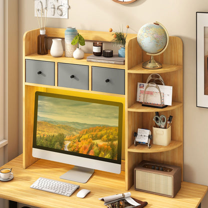 Desktop bookshelf with LED lights, 5-tier storage and 3 grey drawers DirectDeals on Tampa Home & Garden Store