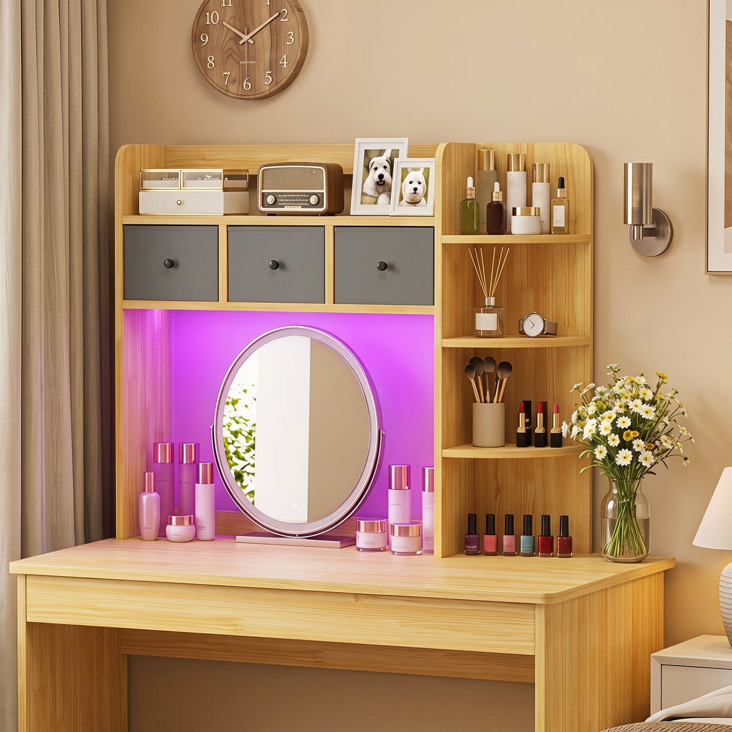Desktop Bookshelf with LED Lights 5-tier storage & 3 drawers DirectDeals, purple backlit mirror on Tampa Home & Garden Store