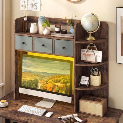 Desktop Bookshelf with LED Lights in dark wood finish, 3 drawers and 5-tier storage on Tampa Home & Garden Store