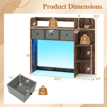 Desktop bookshelf with LED lights, dark wood, 5-tier storage and 3 gray drawers DirectDeals on Tampa Home & Garden Store