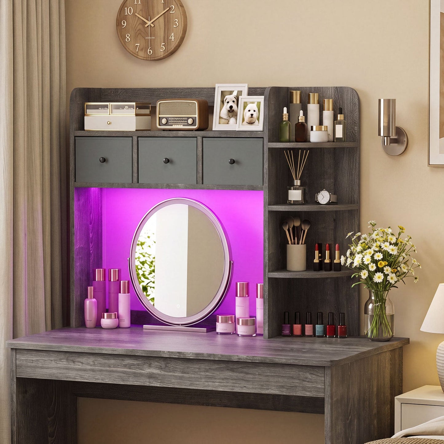 Desktop bookshelf dark gray with LED backlight, 5-tier storage & 3 drawers by DirectDeals on Tampa Home & Garden Store